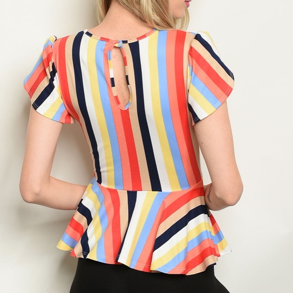 Rainbow striped wrap style top, short sleeve NEW - Picture 5 of 6